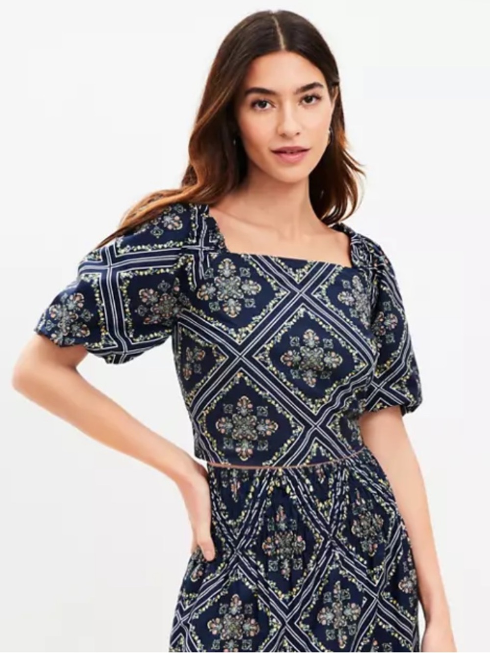 LOFT Tuilerie Square Neck Puff Sleeve Top